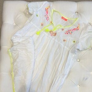 Girls' White Swim Coverup with Neon Embroidery - (Brand)